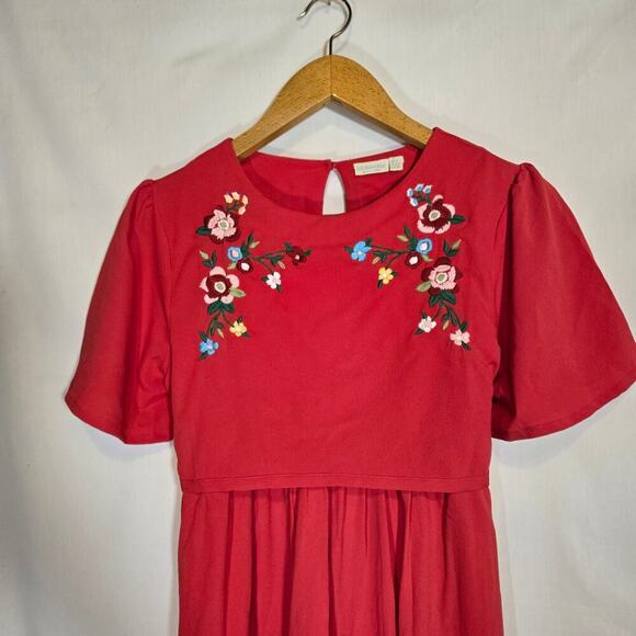 Vintage Jojo Mamen Bebe Red Layered Embroidered Midi Dress Bohemian Easter 8 - Picture 4 of 11